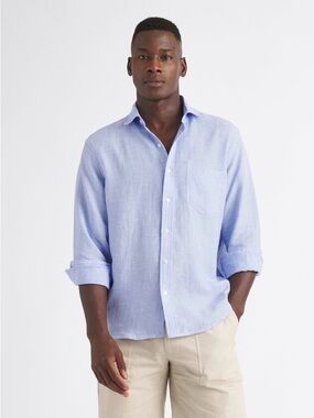 Todd Snyder Baird McNutt Irish Linen Shirt Mens Large Blue Short Sleeve